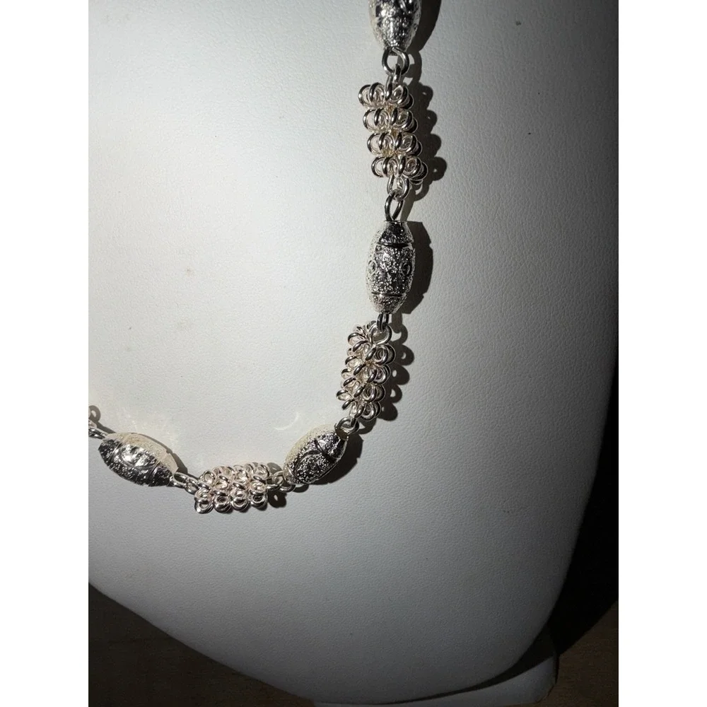 Vintage Sterling Silver 925 Filigree Bead Choker Necklace Lobster Clasp